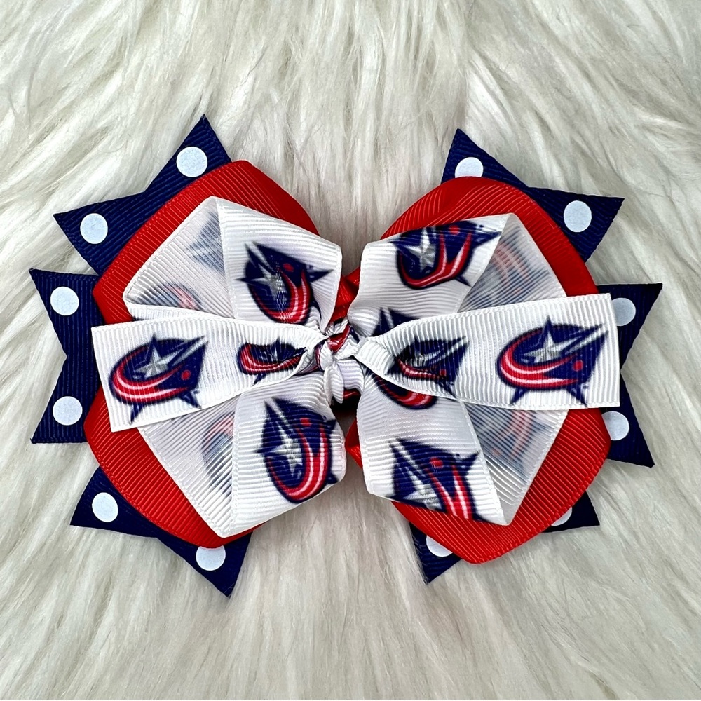 🎀🏒 NHL Columbus Blue Jackets Hockey Hair Bow Barrette Clip 🏒🎀